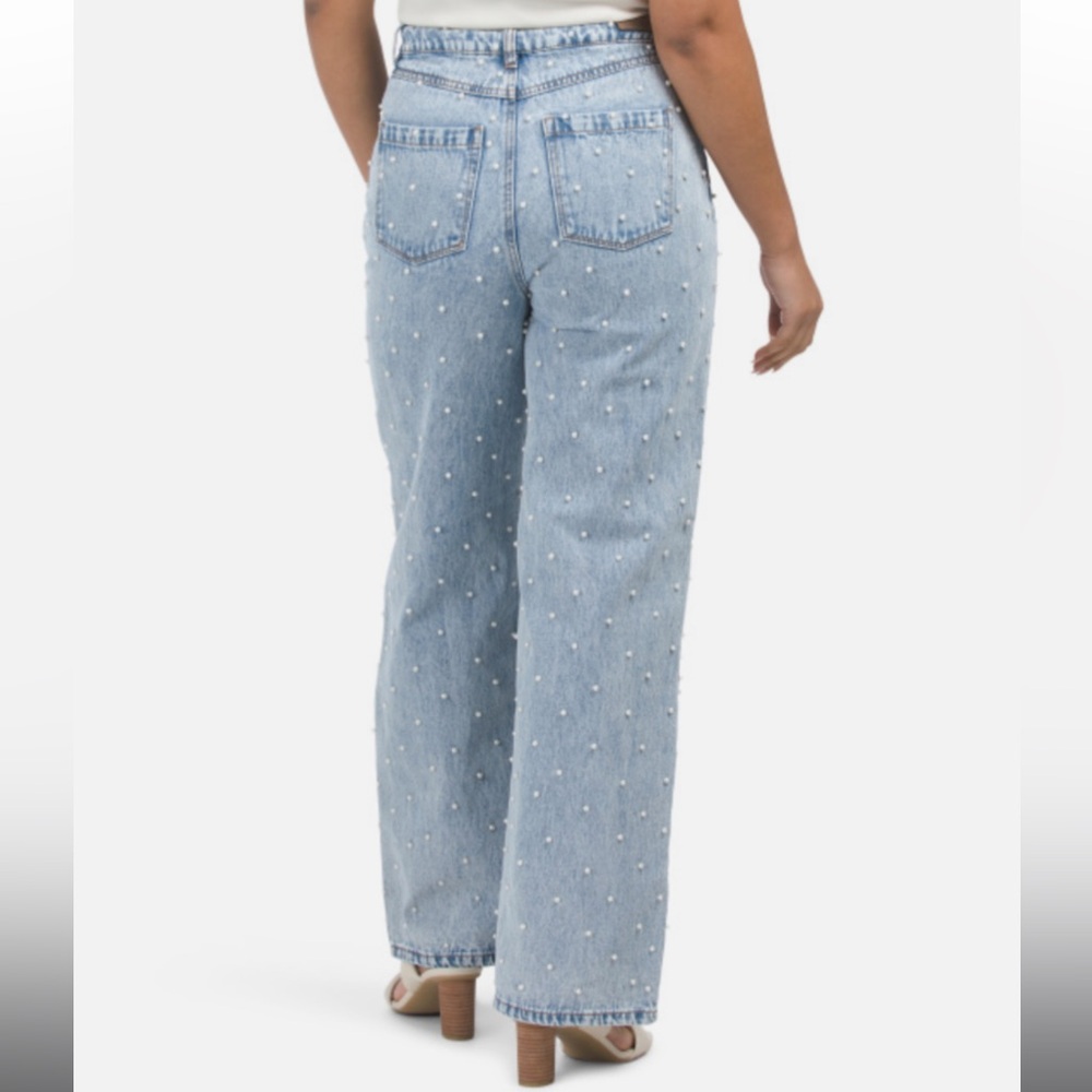 NWT Blank NYC Light Blue Wide Leg Jeans with Pearl Details on front and back - Picture 3 of 12